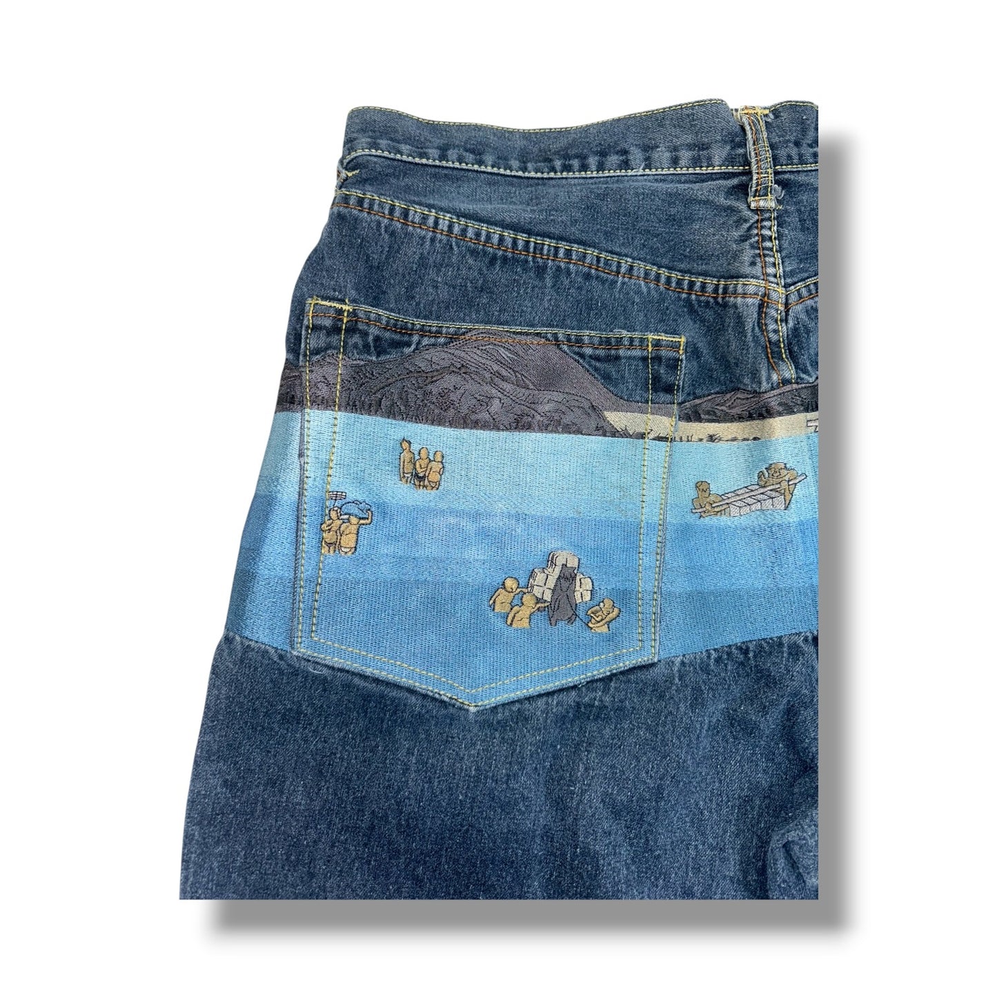 Ukiyo-e Graphic Indigo Denim Shorts
