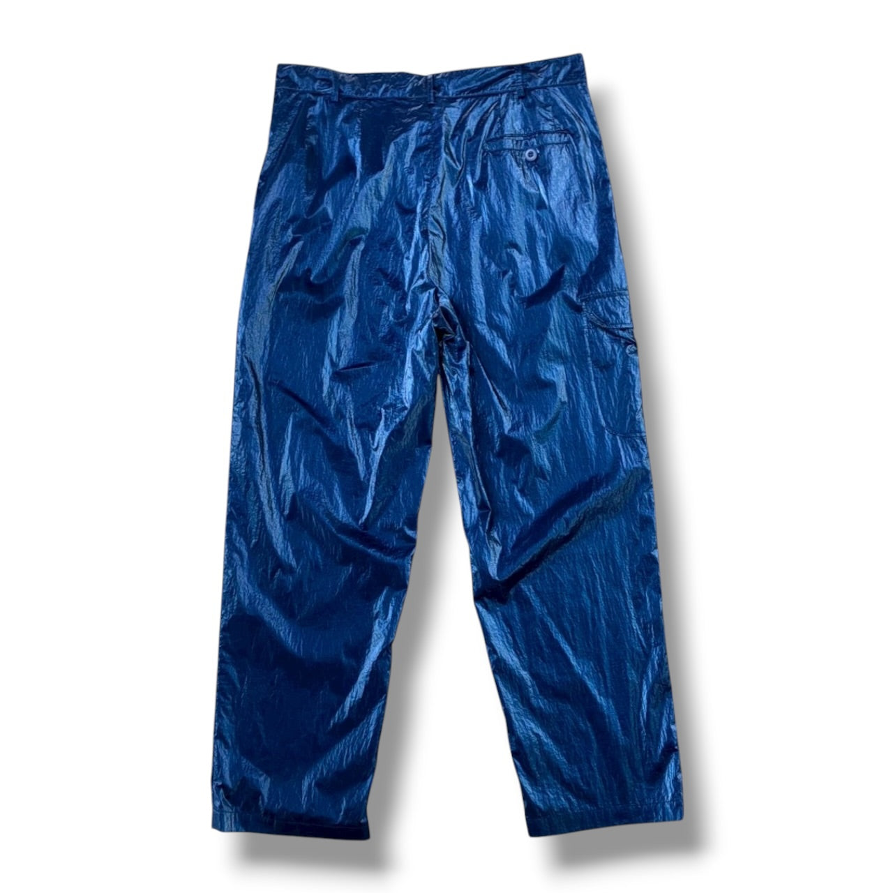 Metallic Blue Nylon Pants