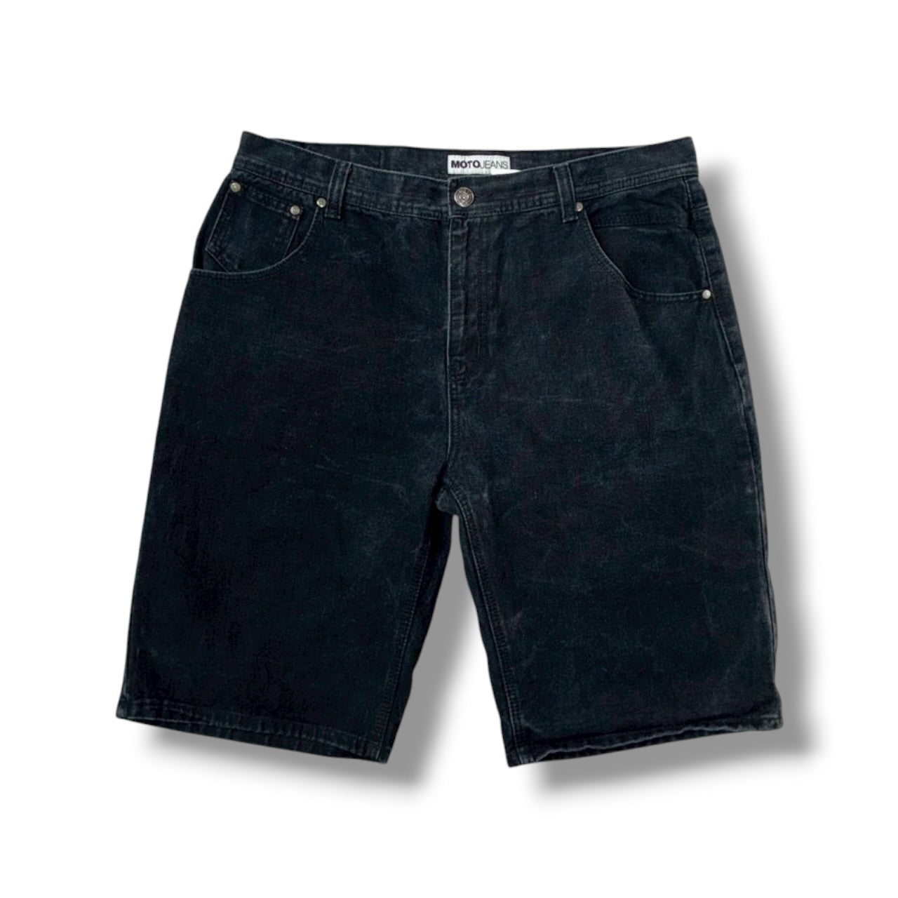 Acid Wash Black Denim Shorts