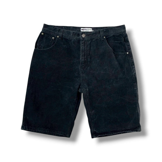 Acid Wash Black Denim Shorts