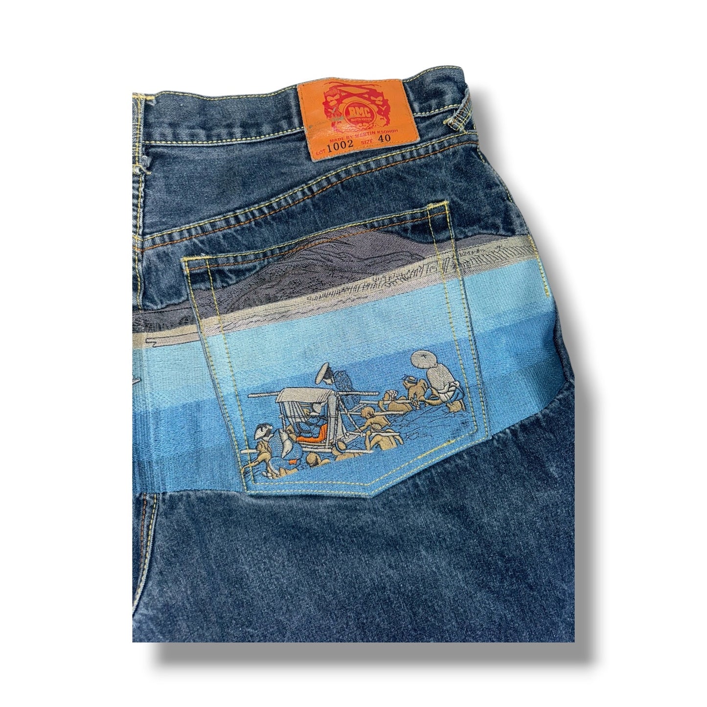 Ukiyo-e Graphic Indigo  Denim Shorts