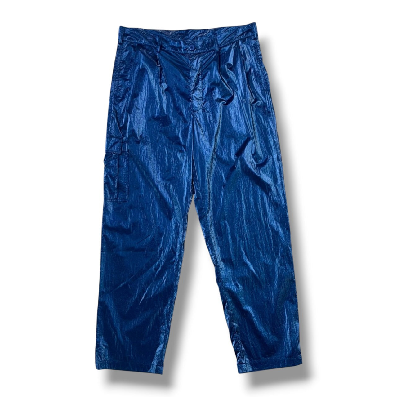 Metallic Blue Nylon Pants