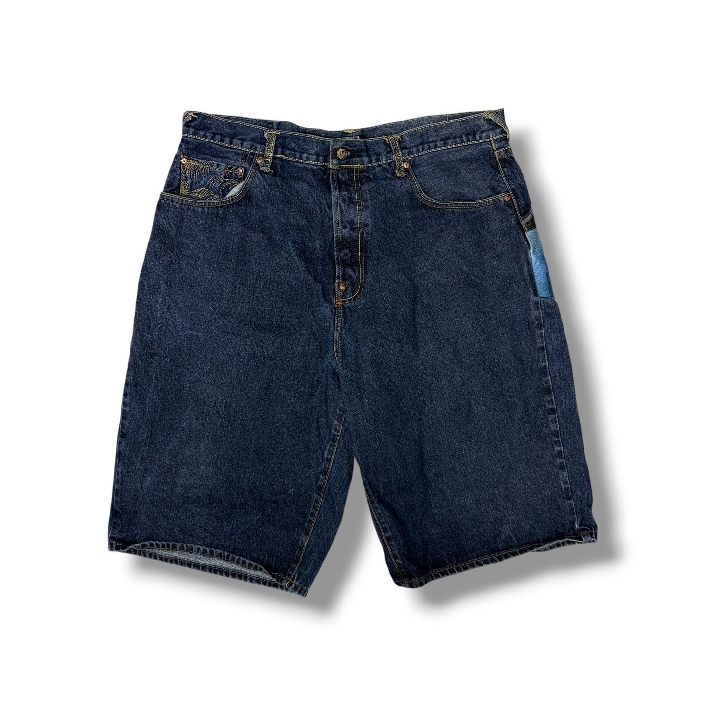 Ukiyo-e Graphic Indigo  Denim Shorts
