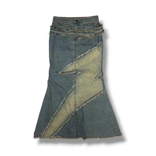 Lightning Bolt Denim Maxi Skirt