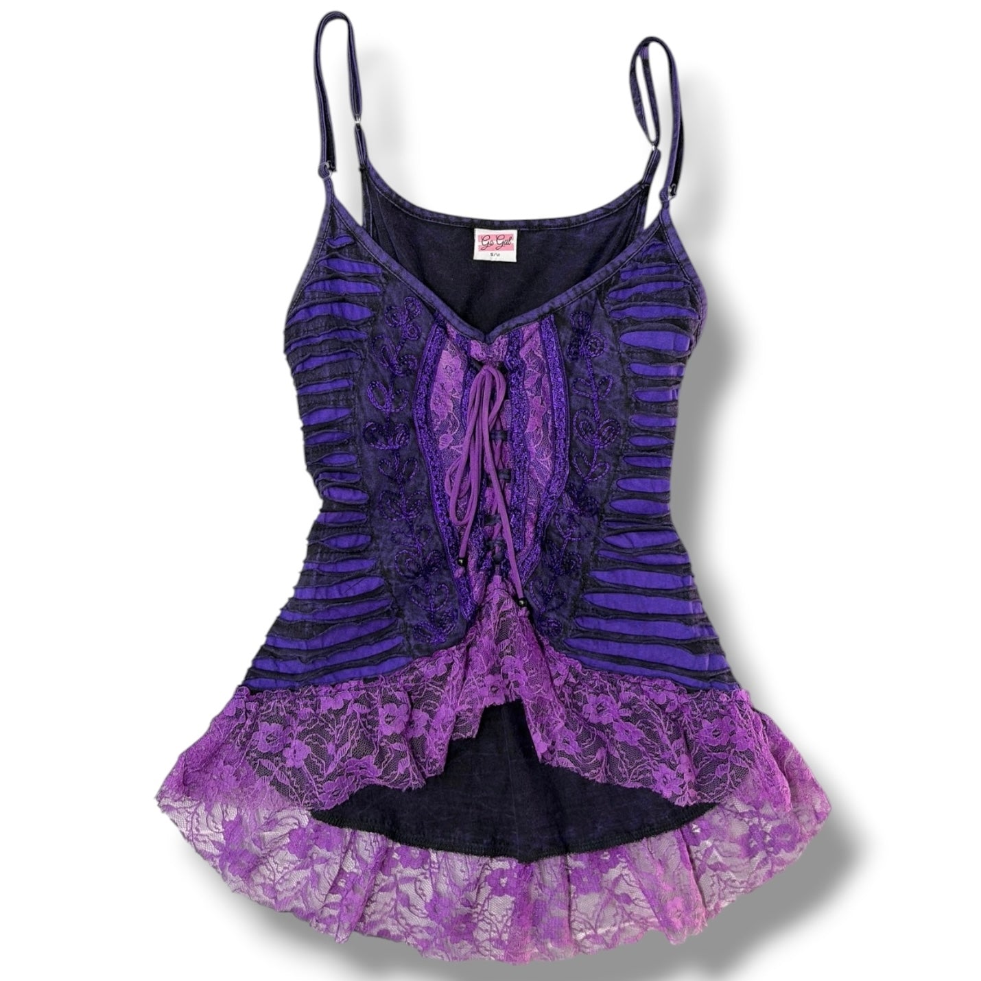 Boho Purple Lace-Up Cami Top
