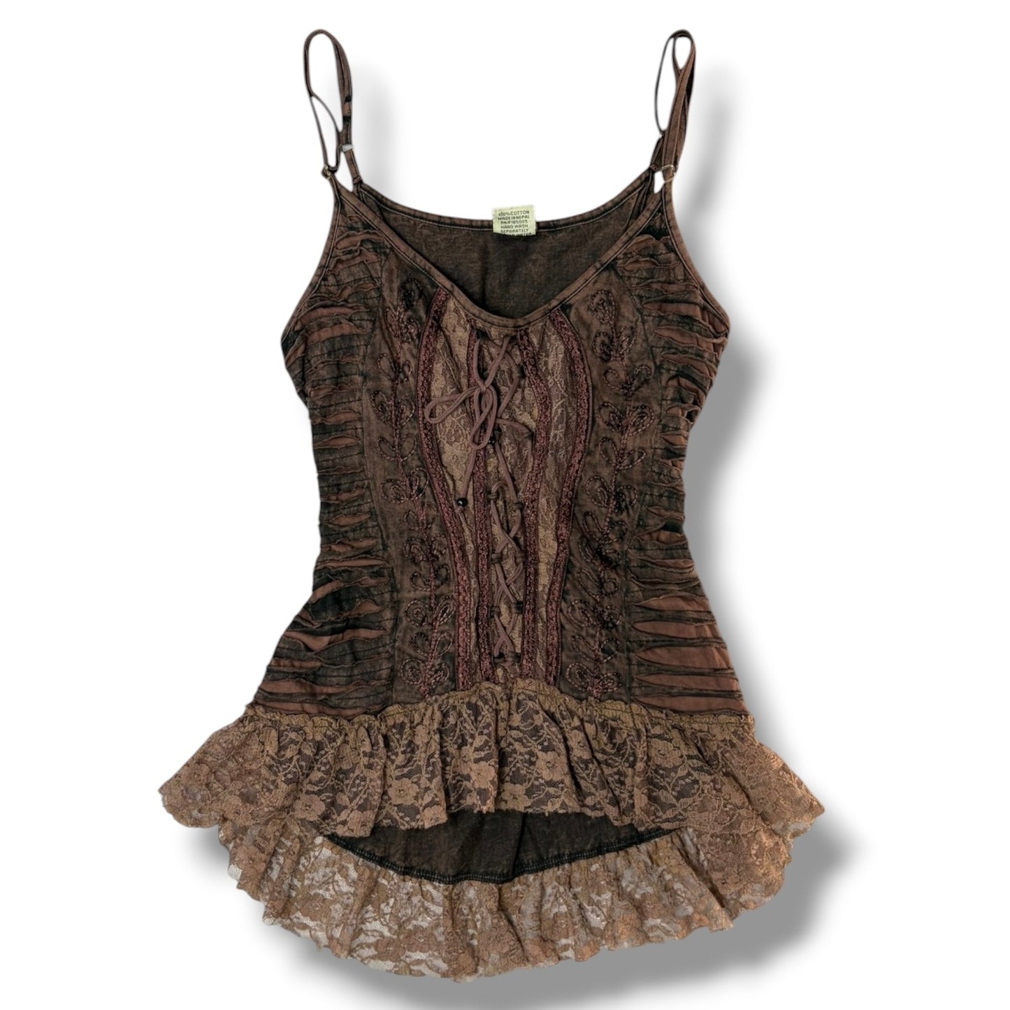 Boho Brown Lace-Up Cami Top