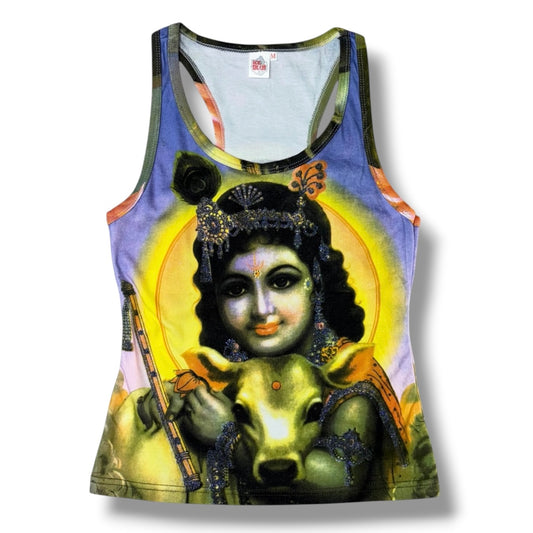 "ICE BLUE" Glitter Krishna Graphic Tank Top